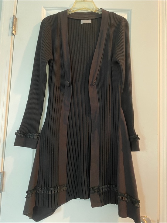 per una Jackets & Blazers - Per una Black Ribbed Knit DusterVest Size12 Whimsigoth Goth Ruffled Asymmetrical